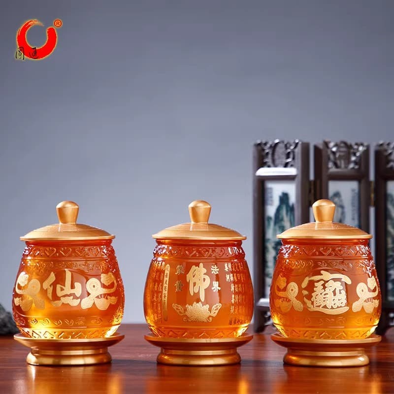 Yuan Tong Buddhist Supplies Heart Sutra Water Offering Cup Buddha/Wealth God Tribute Cup Prosperity Altar Cup Sacred Lotus Water Vessel