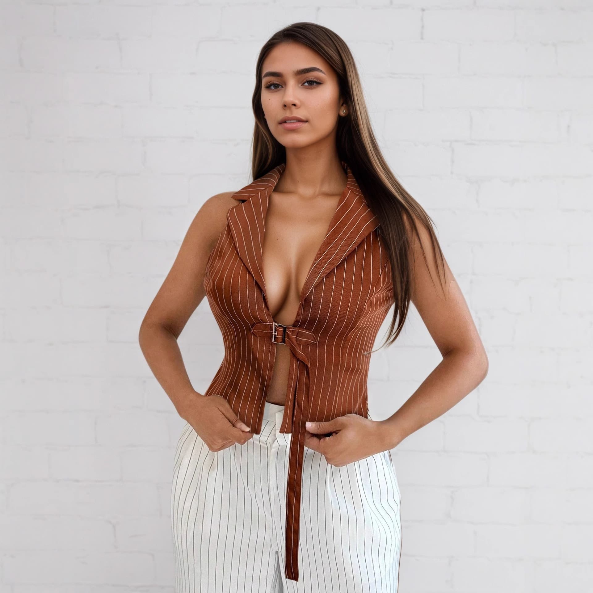 European and American style shirt with waist tie, halter neck, Polo collar top, chic niche sleeveless vest, new Chinese style