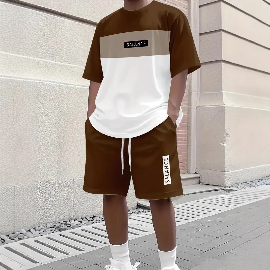 High Street Fashion Men's Summer Loose Short Sleeve and Shorts Set Milan Letter 3D Print Casual Sport Two-Piece Set