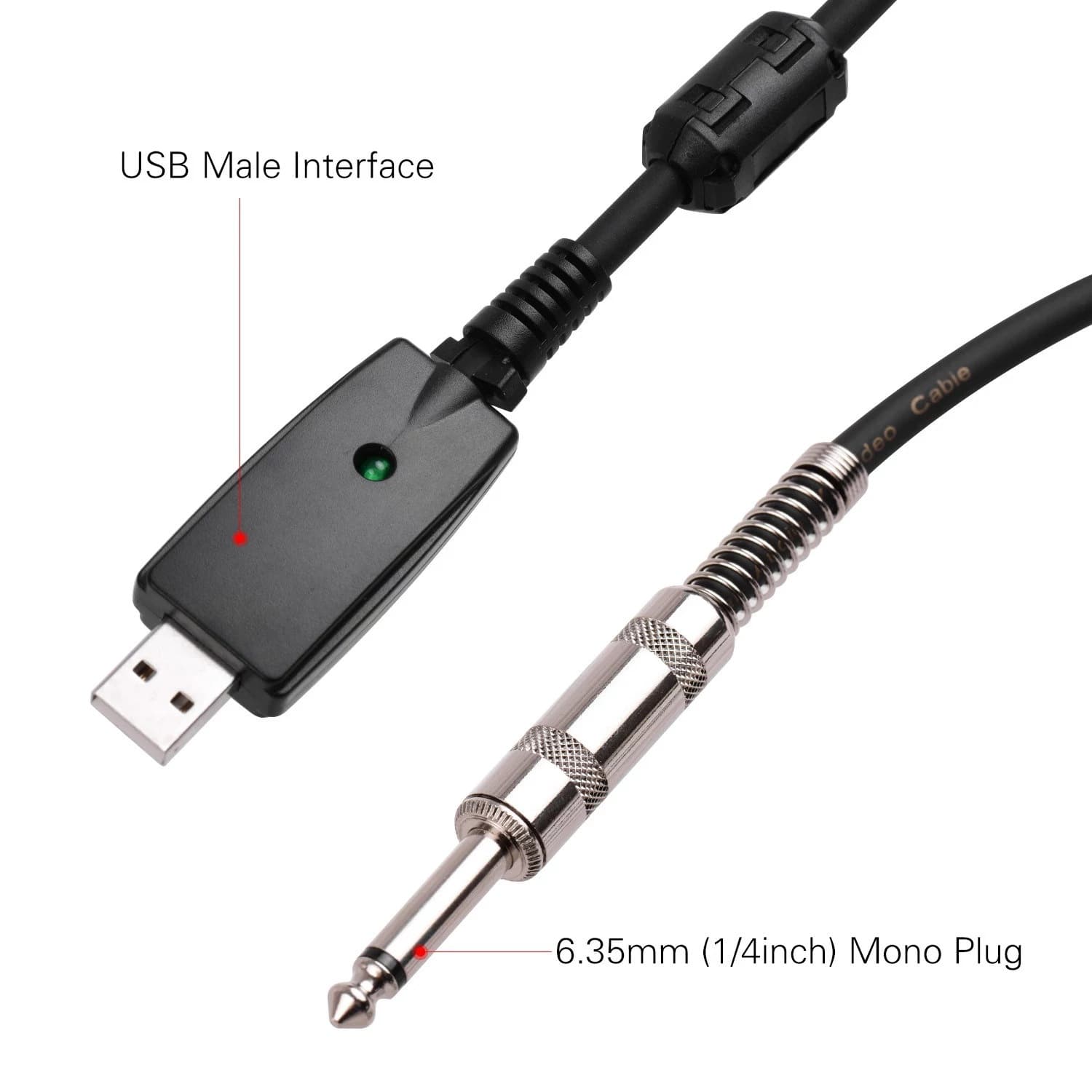 Wholesale USB Guitar Audio Cable USB Male Interface to 6.35mm Mono Electric Guitar Connection Cable