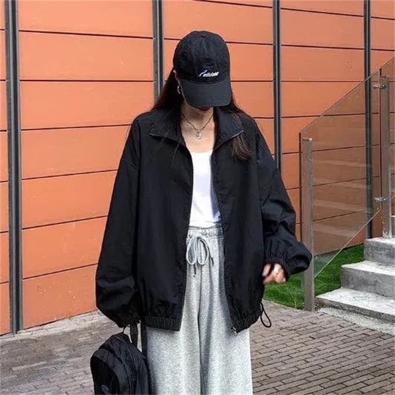 Trendy Spring New Loose-Fit Versatile Harajuku BF Blazer Jacket Women's Thin Baseball Cap Sleeve Couple Jacket Street Style