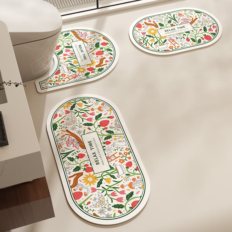Bathroom floor mat U-shaped toilet foot mat bathroom anti-slip three-piece set diatom mud absorbent mat home toilet carpet