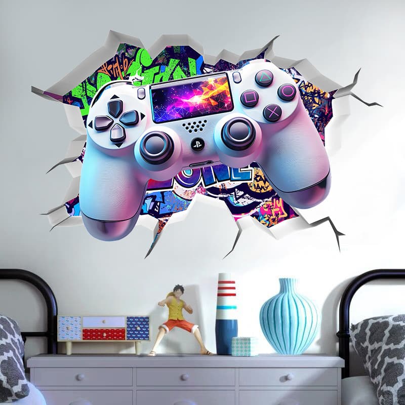 Amazon Gamer Wall Sticker 3D Wall Sticker Game Controller Poster Player Wall Sticker Boys Room Cartoon Decal PVC