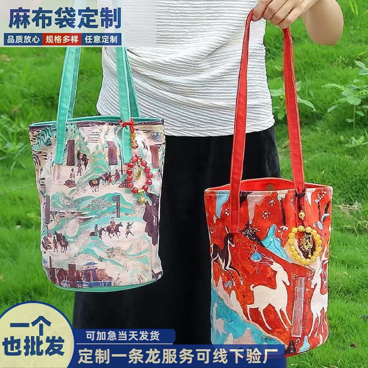 2025 New Crossbody Bucket Bag, Chinese Cultural Creative Thick Large Capacity Stock Wholesale with LOGO Printing
