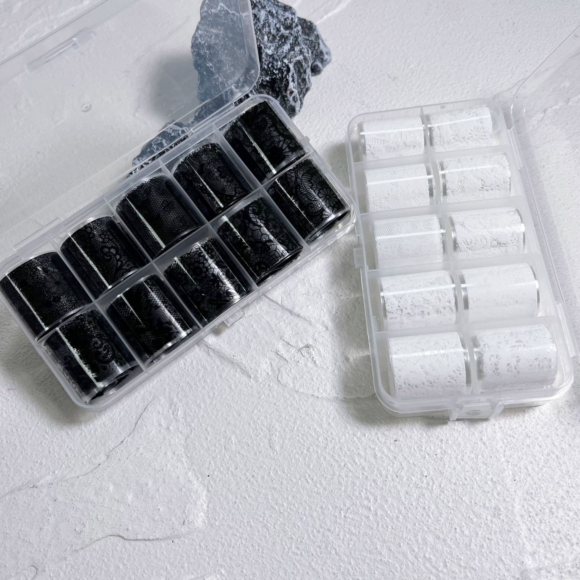 Nail Art Black and White Lace Transfer Paper Small Box Lace Flower Sticker Large Box Black Lace Star Paper Set