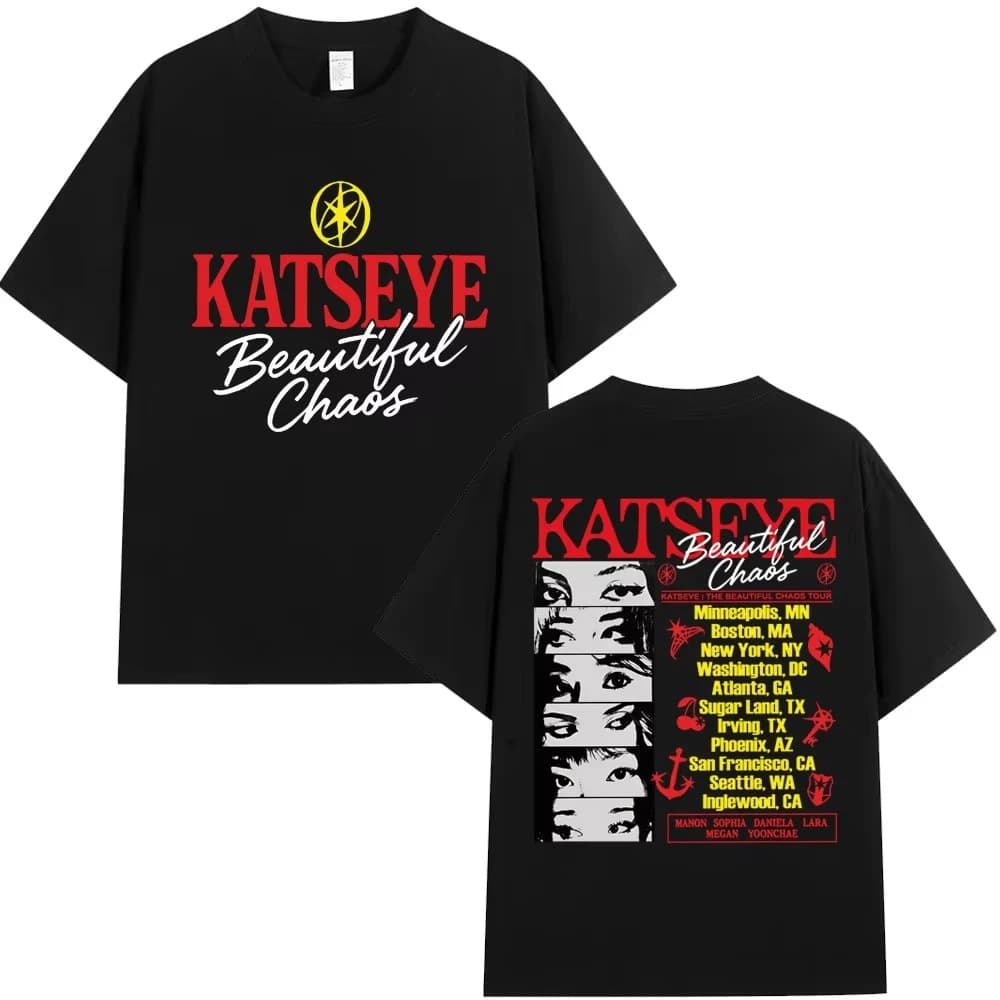 Kpop Katseye Beautiful Chaos Tour 2026 T-Shirt Retro Harajuku Fashion Unisex T