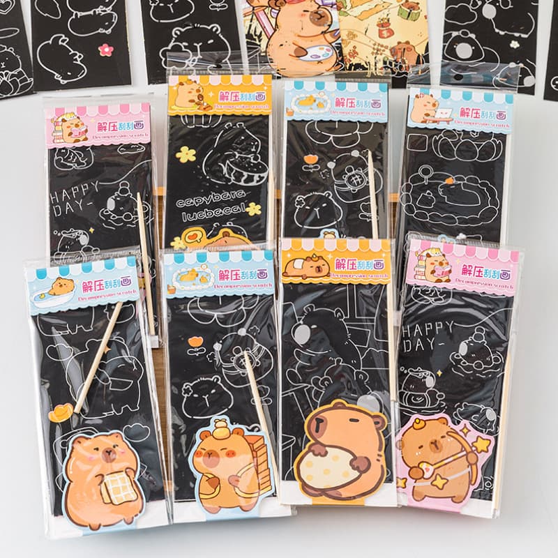 Capybara Stress Relief Scratch Art Book for Students and Kids DIY Handmade Scratch Painting Colorful Doodle Scratch Card Small Gift