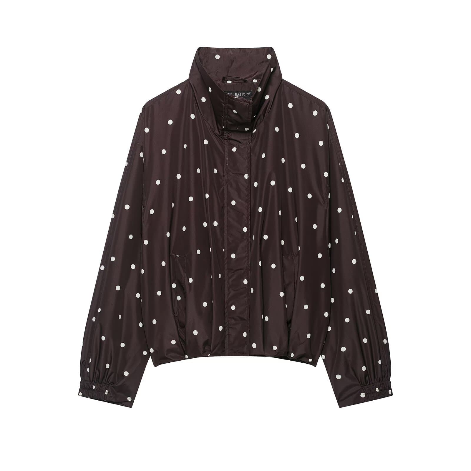 ZA Wholesale for Export, European & American Style Women's Fashion, Versatile Polka Dot Pilot Stand Collar Jacket Coat 6318753
