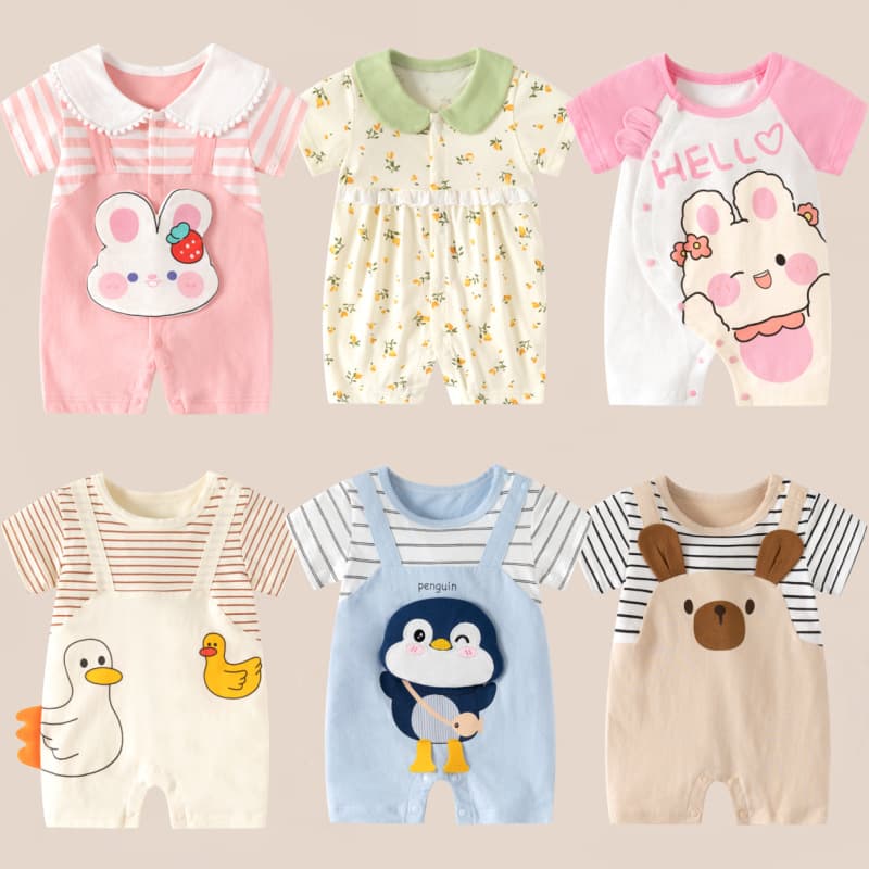 Cross-border supply baby cartoon romper, 100% cotton short-sleeve baby bodysuit, factory direct