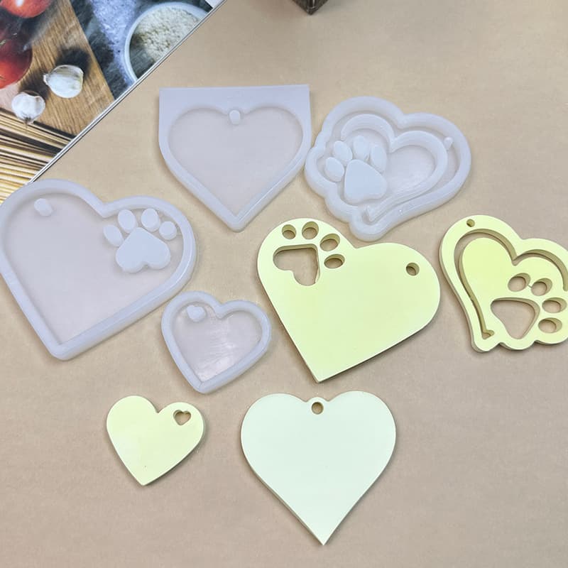 Heart Combination Cat Paw Silicone Mold for Gypsum Resin Oval Pendant Mold DIY Cat Paw Shape Chocolate Mold