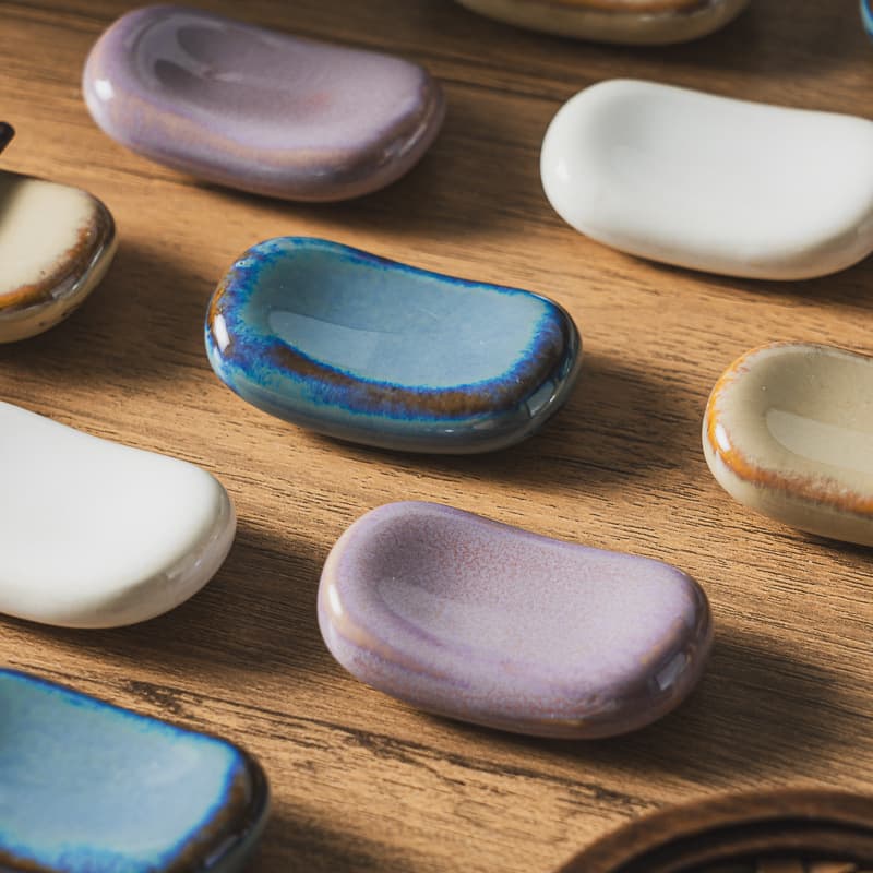 Modern Minimalist Glaze Change Ceramic Chopstick Rest Spoon Rest Hotel Buffet Display Oval Chopstick Rest Home Chopstick Holder