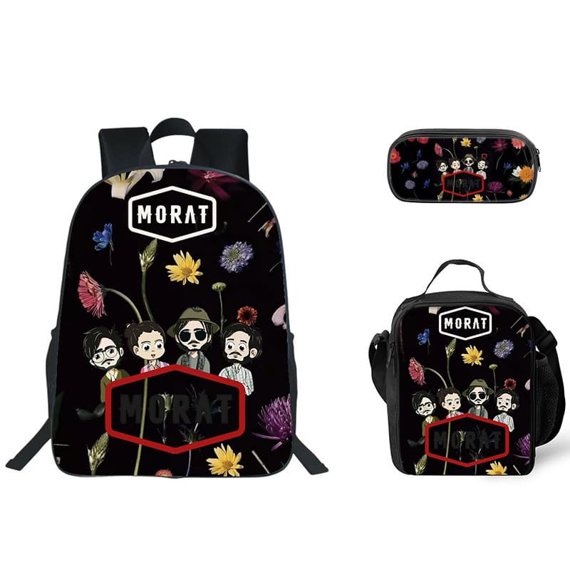 Wholesale Morat rock band 40cm schoolbag pencil case meal bag three-piece set large capacity universal for primary and secondary school students