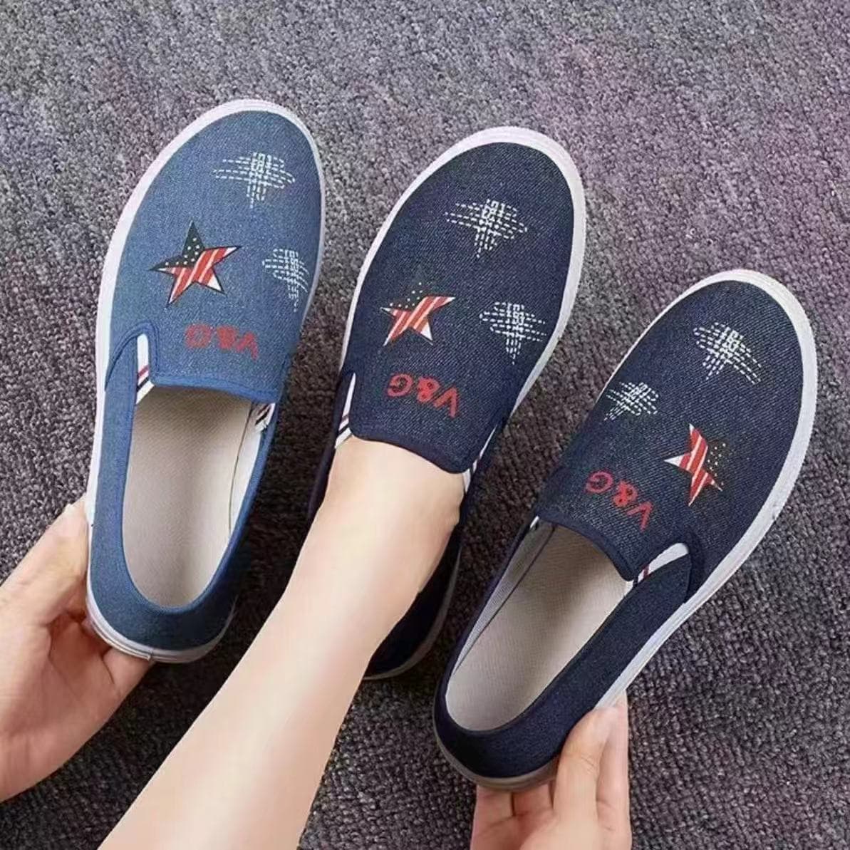 New Summer Old Beijing Cloth Shoes for Women, Elastic Band, Slip-resistant Breathable Canvas Shoes, Thick Sole Low-top Flat Shoes