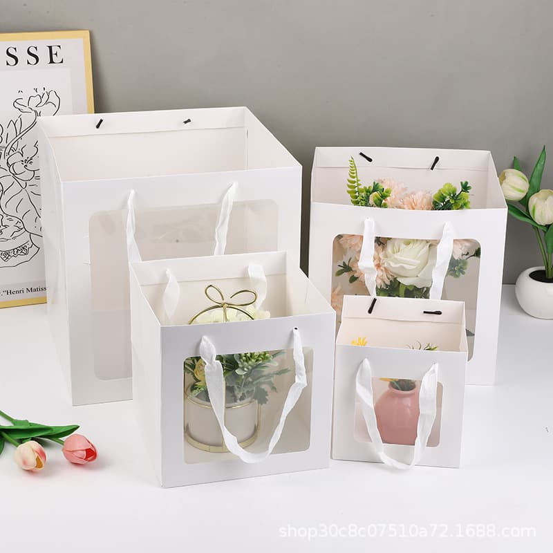 Gift Bag Square Tote Bag Snack Plush Toy Packaging Transparent Window Paper Bag Festival Gift Bag