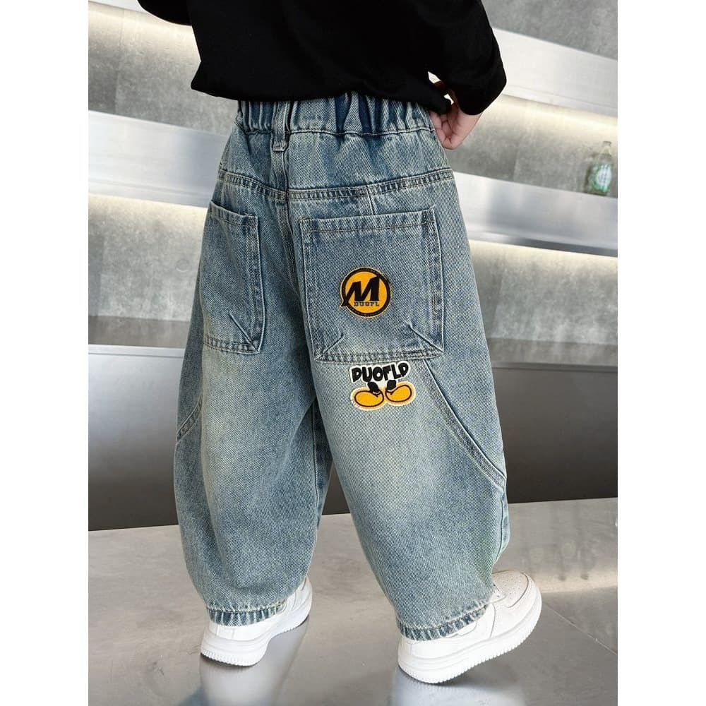 Boys' spring jeans, stylish children's fashionable pants, 2026 new handsome boys' spring and autumn casual machete pants