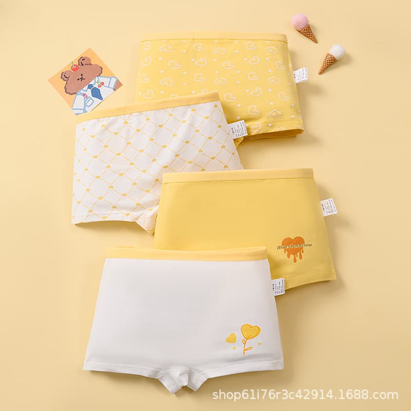 Cross-border Girls Boxer Briefs Cotton Cartoon Pure Cotton Girls Boxer Underwear Kids Middle and Small Students Four-corner Girls Wholesale