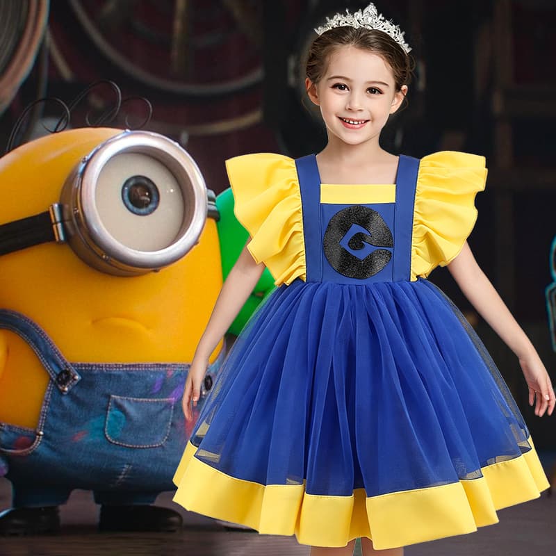 Foreign Trade 2026 Halloween Girls Minions Same Dress Princess Dress Children's Clothes Yellow Fake Two-piece Suspender Dress