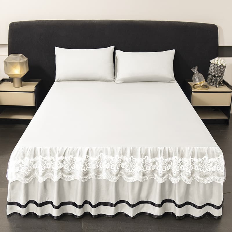 New Brushed Double-Layer Solid Color Elastic Lace Bed Skirt, Cross-Border Full Size Series, Simmons Mattress Cover, Bed Cover