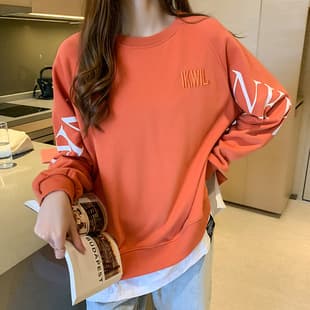New Cross-Border Two-Layer Long-Sleeve Sweatshirt Women Loose Korean Style Thin 2026 Summer Round Neck Letter Sweatshirt Women Fashion