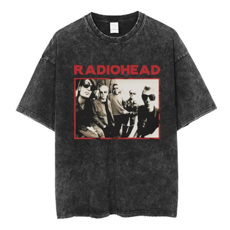 Radiohead Band Bent Vintage Washed T-Shirt for Men Women Fashion Hip Hop T-Shirt Casual Streetwear