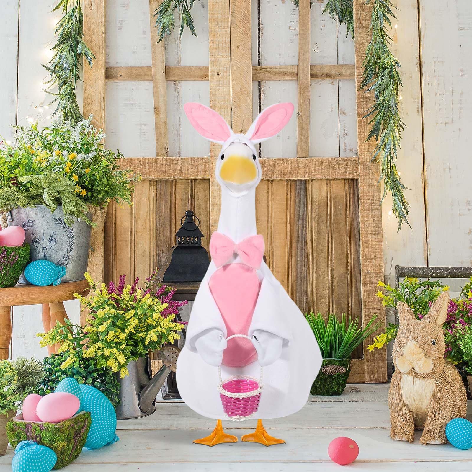 Easter Bunny Style White Goose Clothes Pink Bunny Ears Bow Tie Decorated Goose Clothes Garden Goose Clothes