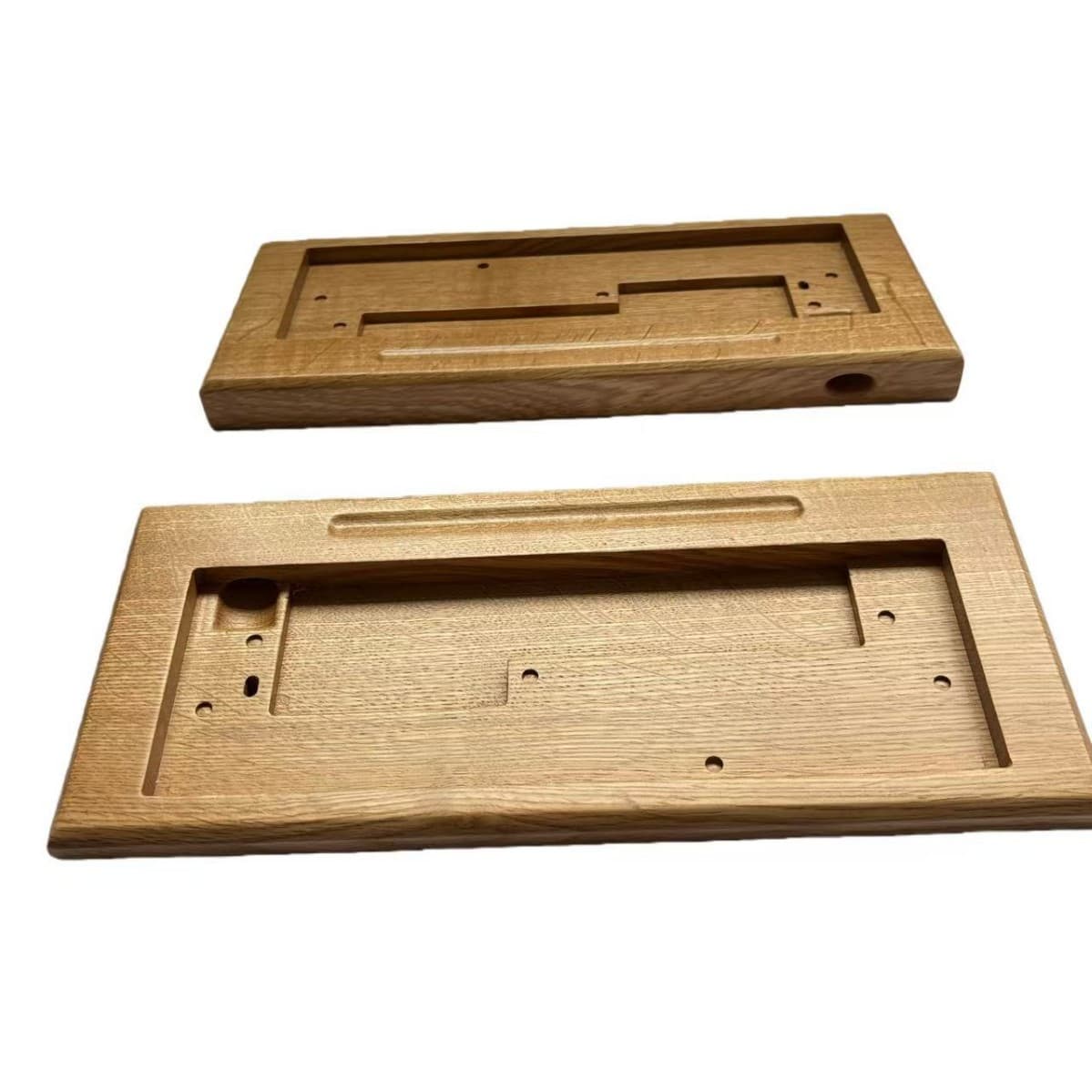 Computer keyboard wooden shell production, oak solid material CNC forming, specifications compatible with market keyboards, customizable