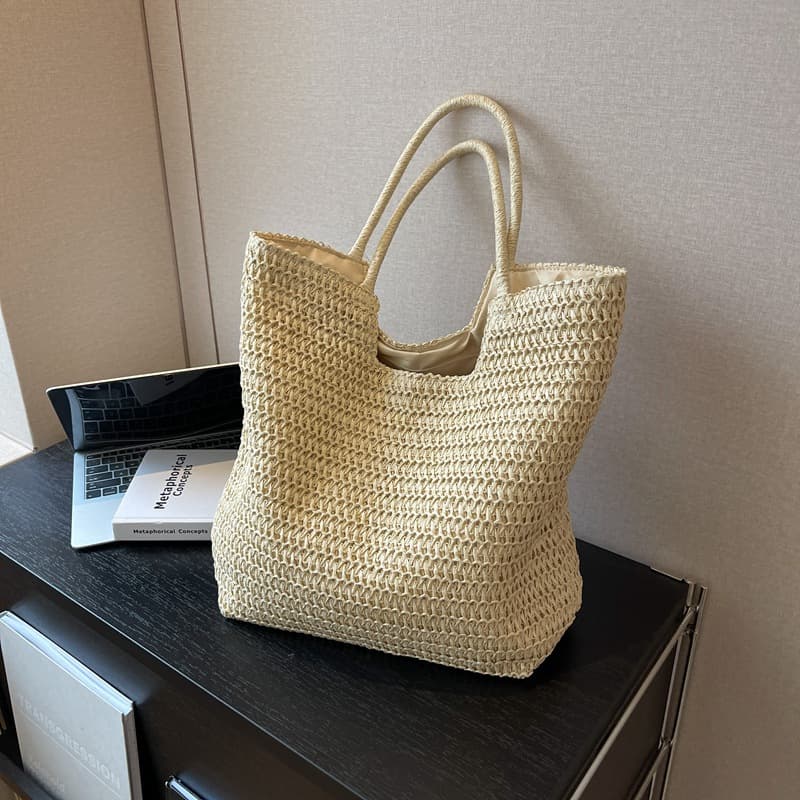 Cross-Border New Woven Straw Bag Women's Large Capacity Summer Shoulder Bag Simple Commuting Seaside Beach Bag Bucket Bag