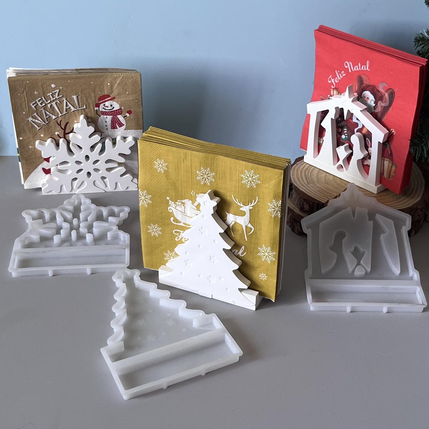 Christmas Series Tissue Box Storage Box Mold Christmas Tree Snowflake Blessing Person Storage Bracket Plaster Glue Mold