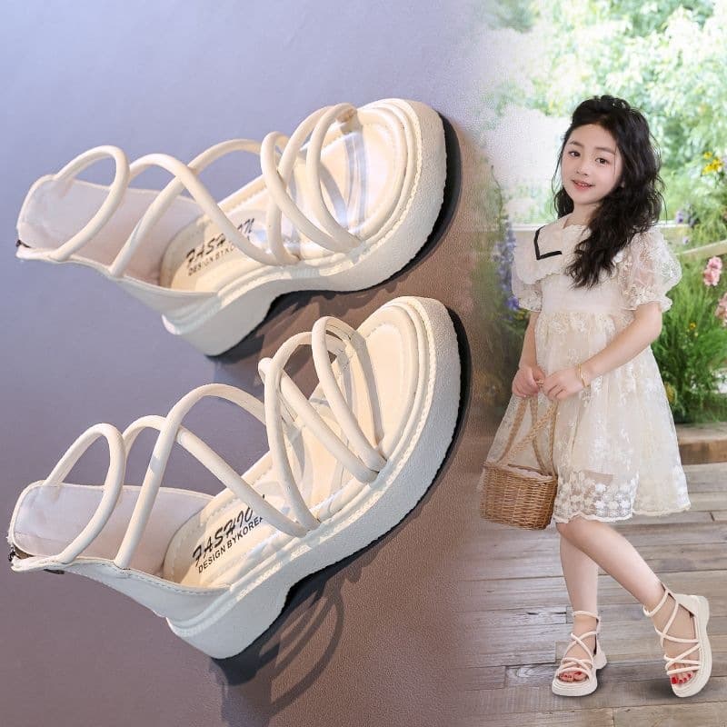 Girls' Roman Sandals Korean Style Summer Non-Slip Soft Sole Comfortable Versatile Closed-Back Sandals for Older Children High-Top Sandals for Girls