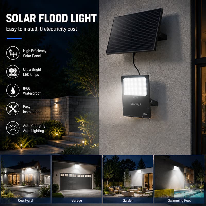 Rainproof and Lightning-Resistant Outdoor Solar Floodlight