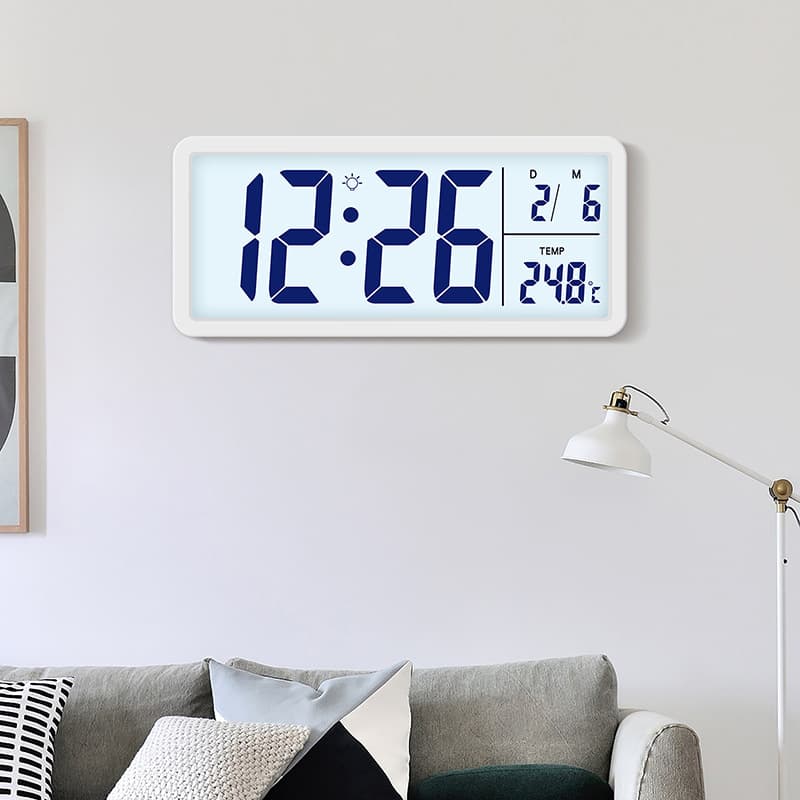 Nordic simple large screen digital wall clock living room electronic clock temperature and humidity display silent wall clock LCD luminous 2511