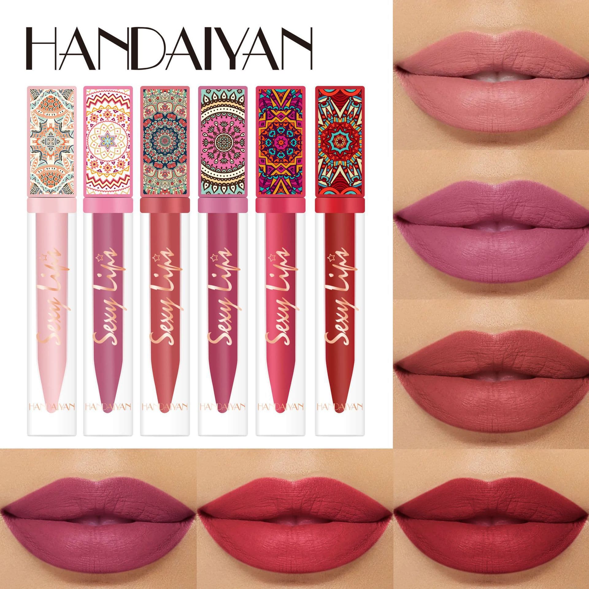 Cross-Border Matte Lip Glaze Bohemian Style Handaiyan Non-Stick Cup Lip Glaze Soft Mist Long-Lasting Lip Glaze Lip Gloss