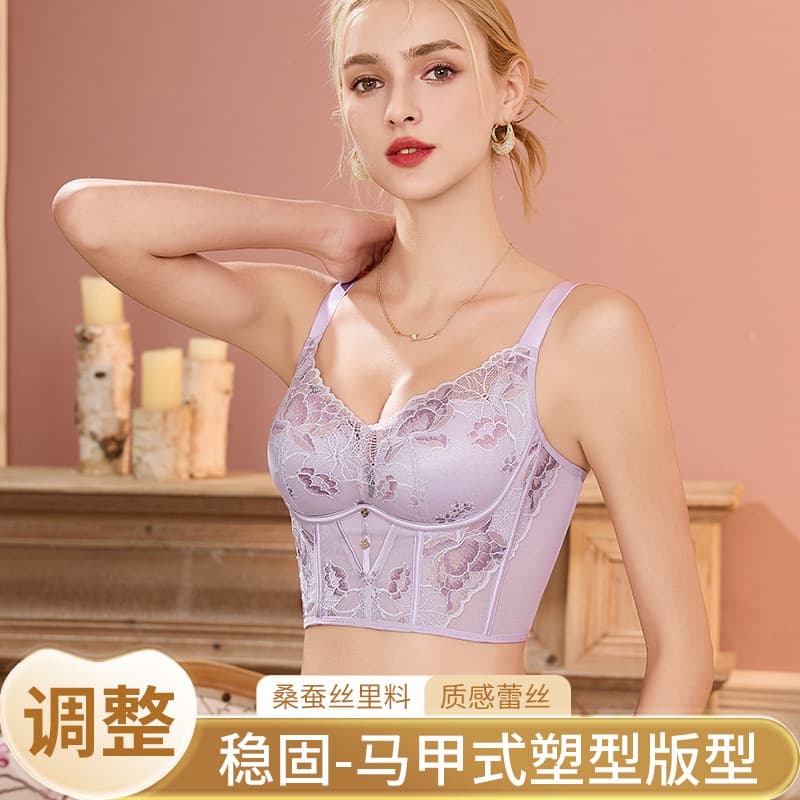 French Vest Style Shaping Underwear Sexy Lace Push-Up Wire-Free Sexy Lift Side-Boob Control Lifting Bra