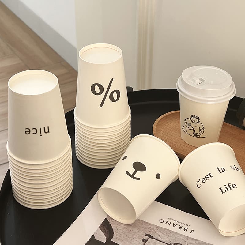 Ins-Style Simple Smiley Face Grid Disposable Paper Cups, Thickened, Household Water Cups, Office Coffee Cups, Tea Cups