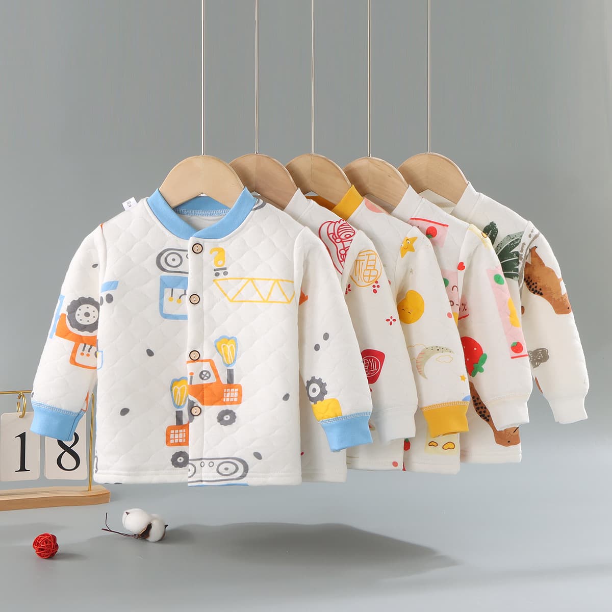 Children's three-layer thermal top autumn/winter style, infant cotton-padded base layer cardigan pure cotton children's thickened pajamas