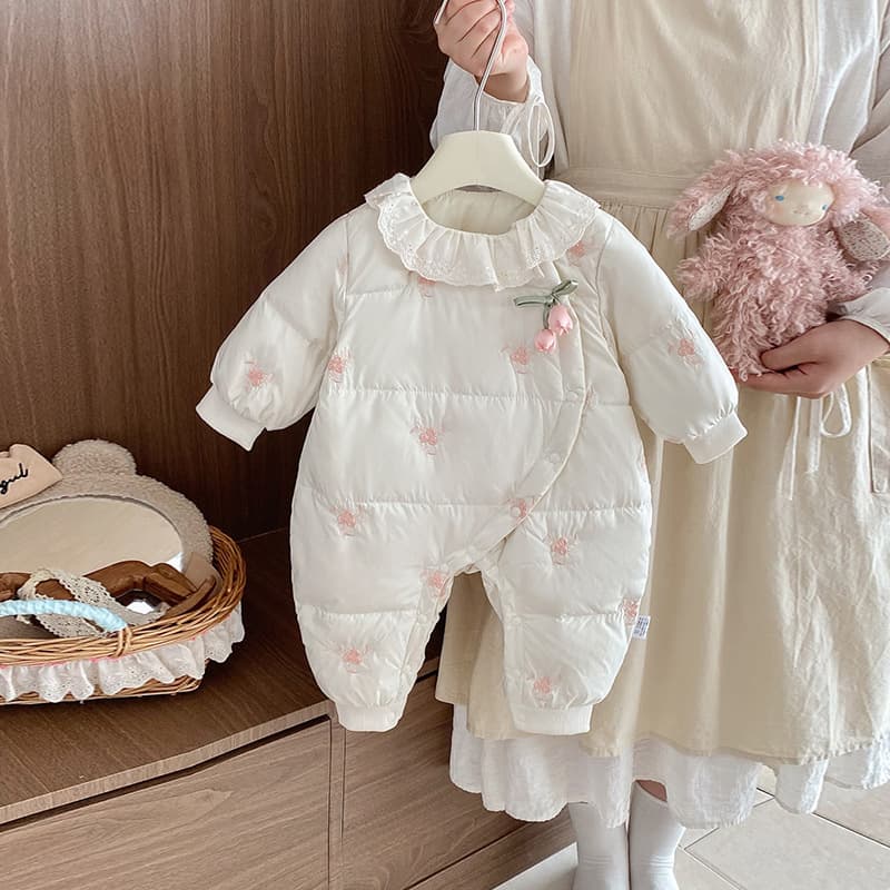 Baby Girl's Down Jumpsuit with 90% White Duck Down, Lightweight Princess Outerwear Winter Romper