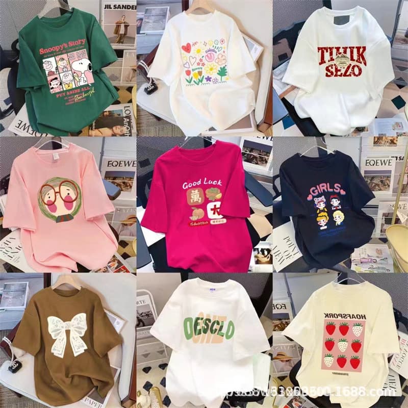 Wholesale Women's Tops 9.9 Each, Summer Plus Size Loose Short Sleeve T-Shirt, Export Original Cheap Women's Tops
