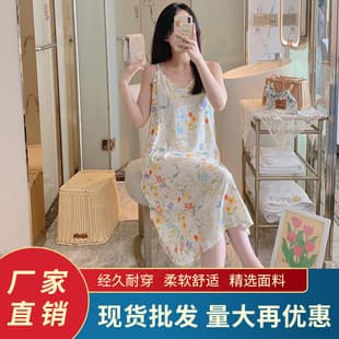 Cotton silk nightgown for women, summer thin sexy camisole dress, pure desire girl high sense pajama, plus size home dress