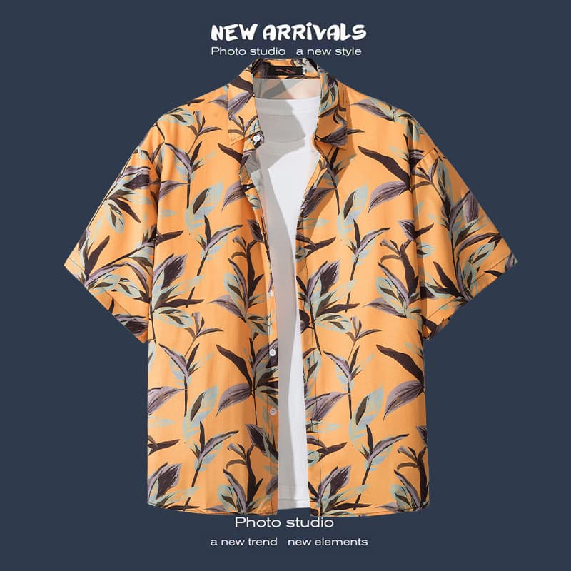 Beach Vacation Versatile Floral Shirt Men's Short Sleeve Ins Stylish Hawaiian Retro Loose Beach Shirt Jacket