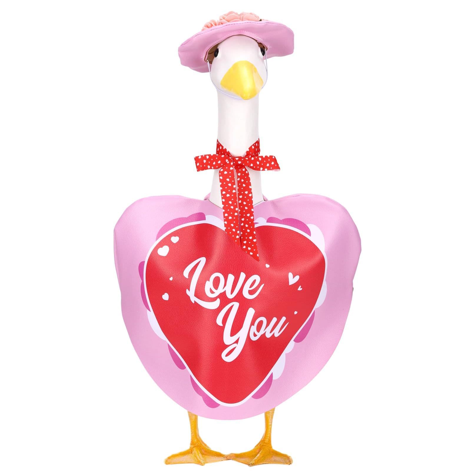 Valentine's Day Porch Goose Outfit Set with Hat and Ribbon Valentine's Day Decoration for Patio Porch Lawn Goose Statue
