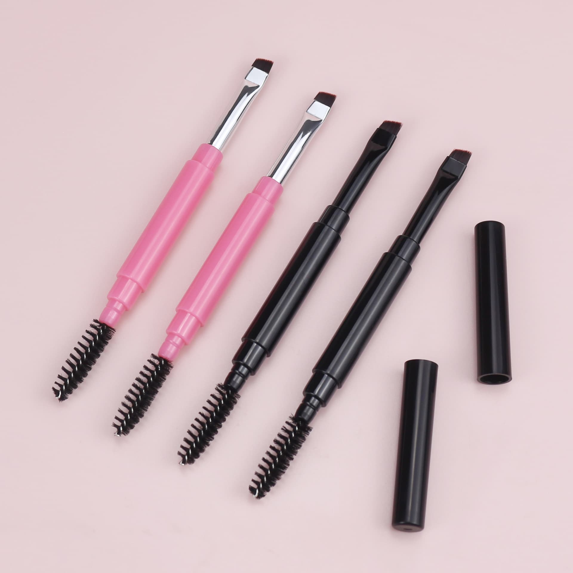 Dual-Ended Eyebrow Brush with Cap, Flat Angled Soft Bristle Blade Brush for False Lash Application and Eyebrow Grooming, Tapered Spiral Brush