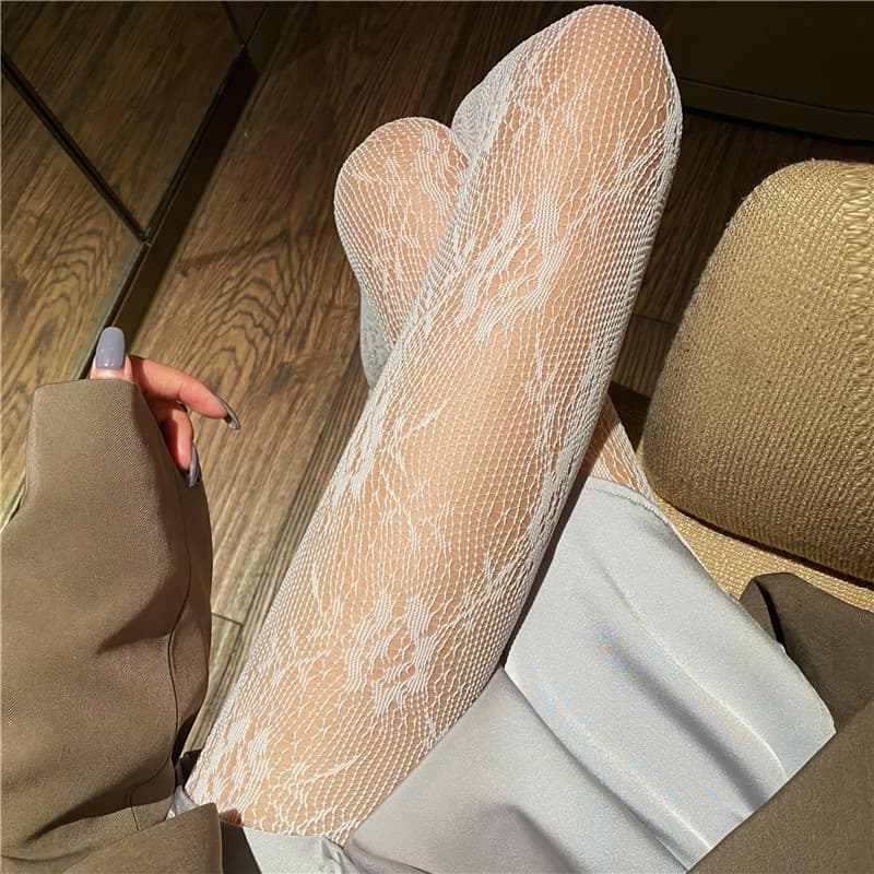Halloween Trendy Skull Spider Web Hollow Fishnet Stockings Pure White Silk Stockings Sexy Black Silk