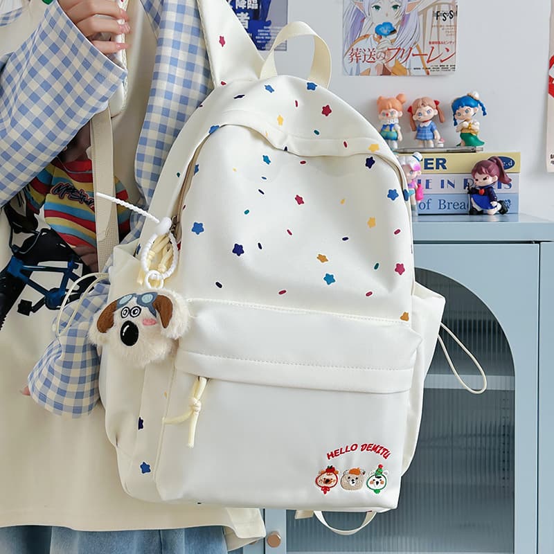 Colorful Star Patchwork Backpack for Middle and High School Girls, Cute Japanese Style, Large Capacity, Commuter Laptop Bag