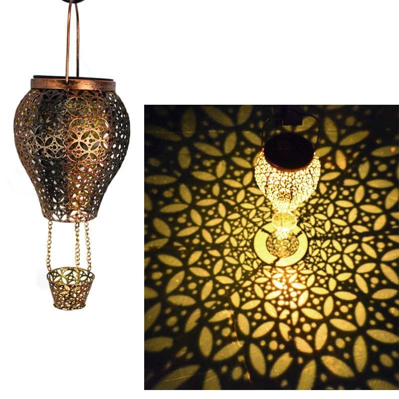 Cross-border Outdoor Solar Iron Lantern Hollow Hot Air Balloon Landscape Garden Decorative Spotlight Night Light