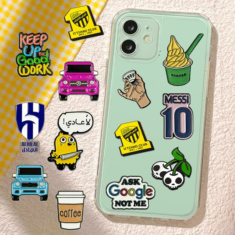 Cross-border hot selling Middle East Saudi Arabia Lebanese metal mobile phone sticker badge UV printing 3M sticker in stock