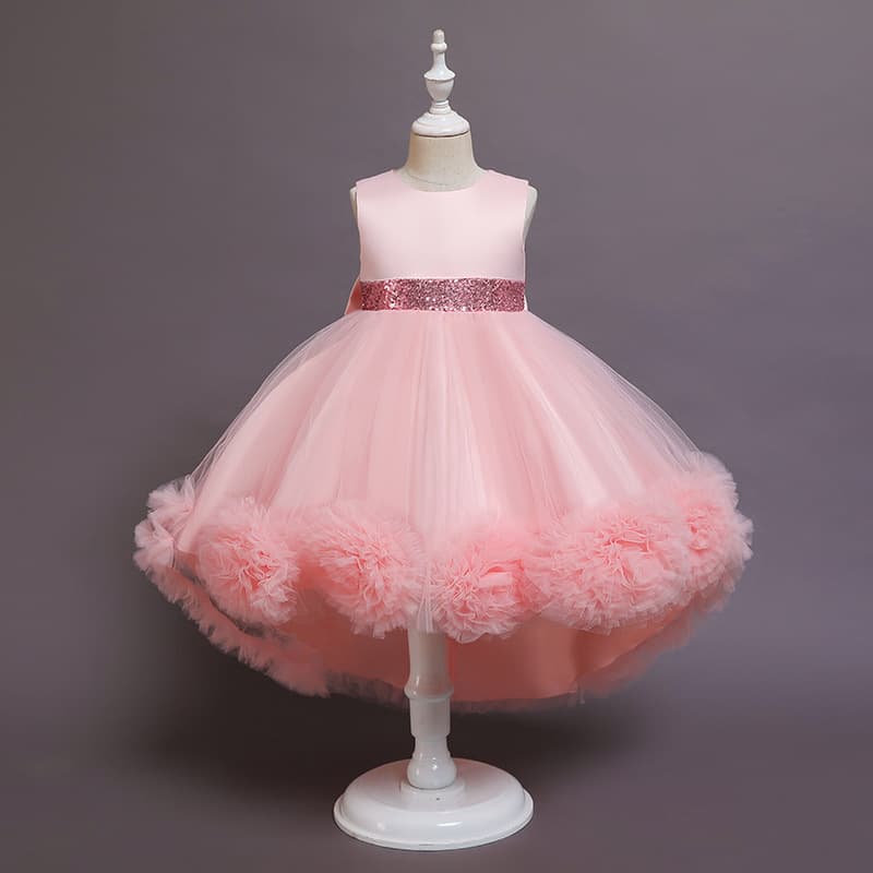 Cross-Border Children's Dress with Wave Ball Flower Train, Girl's Princess Dress, Baby Dress