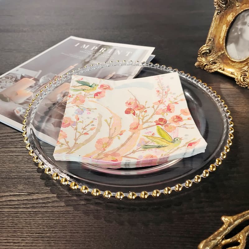 Printed Napkins Bird Flower Pattern, Party Western Napkins, Coffee Shop Wedding Watercolor Napkins