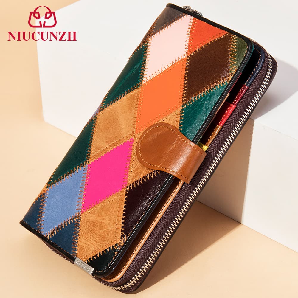 High-End Women's Long Thin Oil Leather Wallet for Street Vendors Genuine Cowhide Wear Resistant Daily Use Artistic National Style
