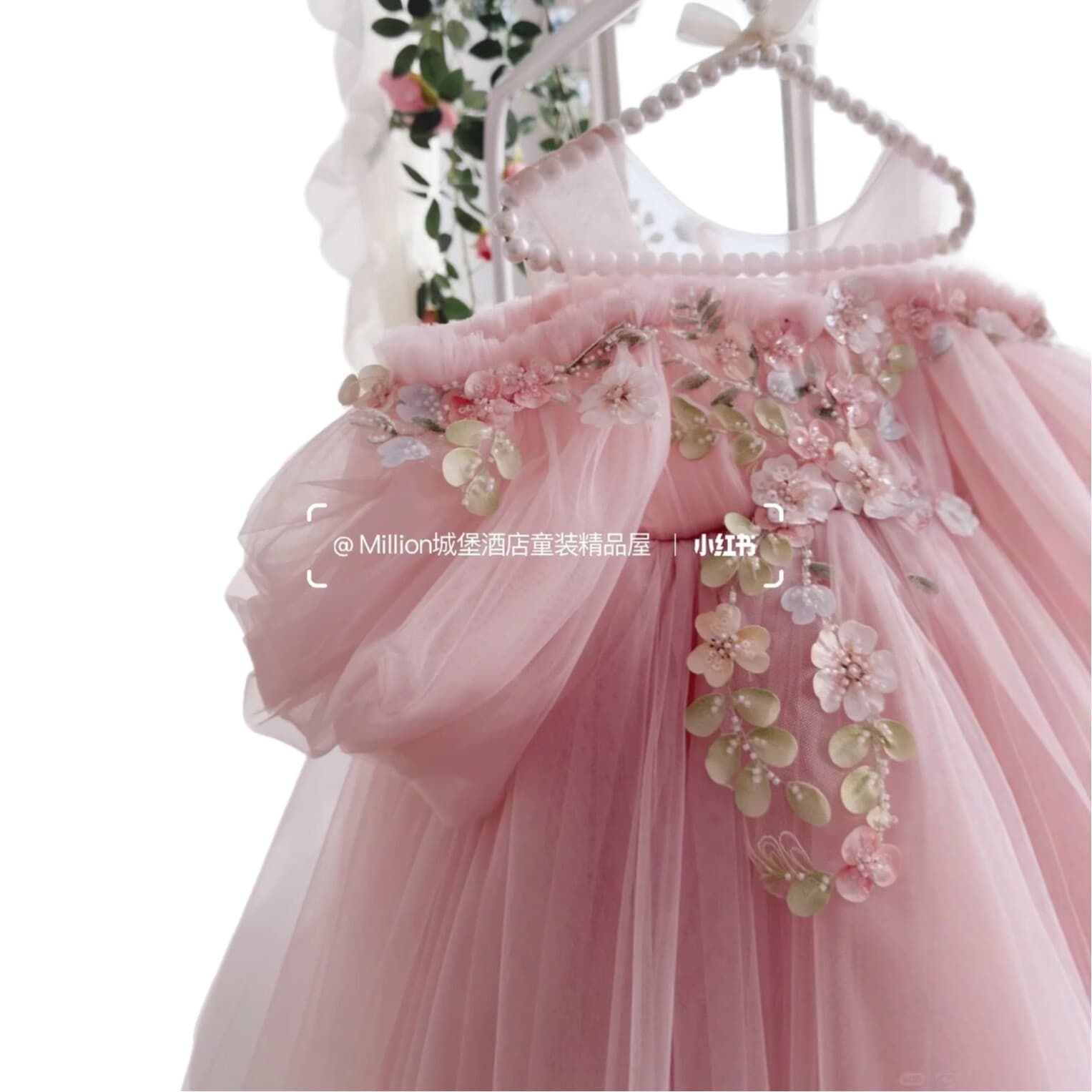 Girls' Dress Pink Tulle Gown Princess Dress Birthday Flower Girl Performance Dress Cross-Border Foreign Trade High-End Elegant
