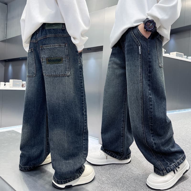 Spring/Autumn Boys' Jeans New Children's Clothing Teenager Youth Versatile Denim Long Pants Letter Print Trendy